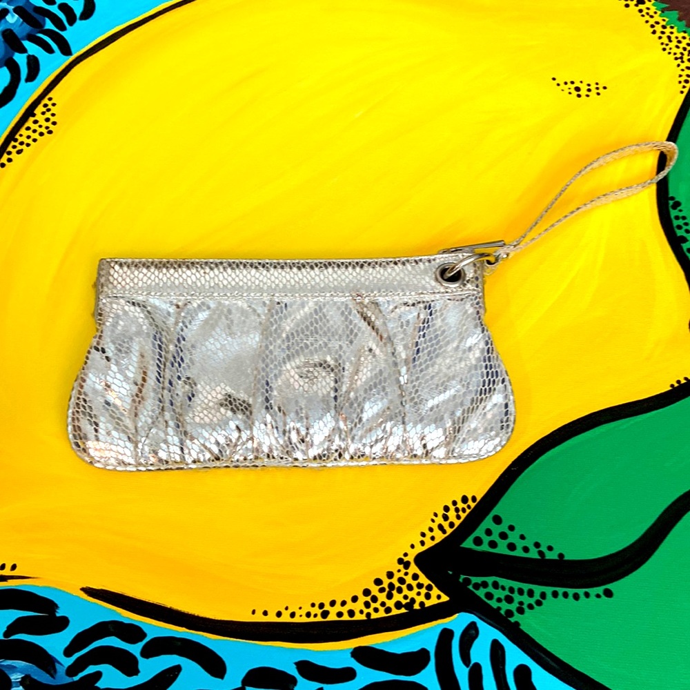 Express silver metallic faux snake wristlet/clutch fits phones USED